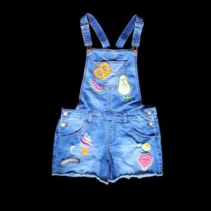 Cute Embroidery Patched Bib overall shorts for kids sz xl